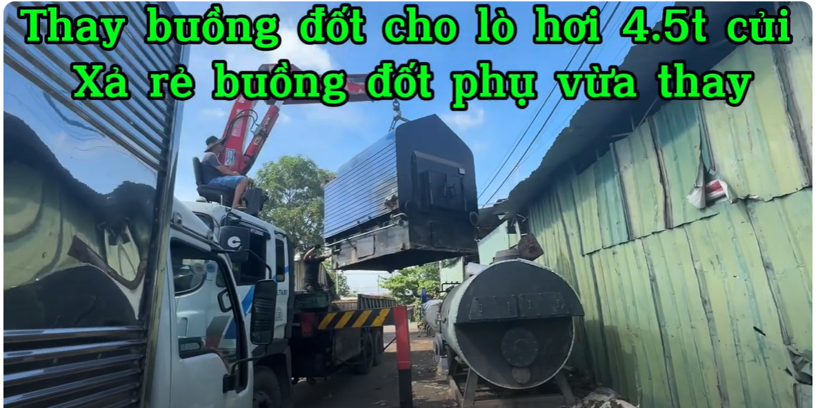 Buồng đốt phụ cho lò hơi đốt củi : Công suất 4.5 tấn Mới 98%| Nồi hơi nằm ống lửa buồng đốt phụ được chế tạo theo thiết kế của Pháp 